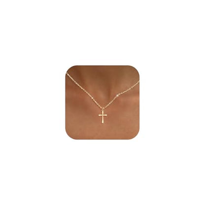 Cross Necklace for Women, Dainty 14K Gold Plated CZ Pendant - color: Gold-dainty plain cross