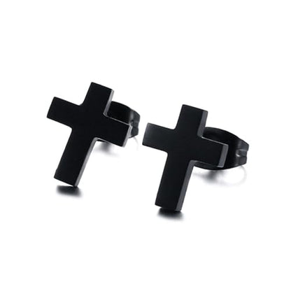 Cross Stud Earring for Women Men Dainty Small Cross Earrings Minimalist Simple Gold Silver Black Religious Faith Cross Studs - color: Black