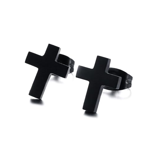 Cross Stud Earring for Women Men Dainty Small Cross Earrings Minimalist Simple Gold Silver Black Religious Faith Cross Studs - color: Black