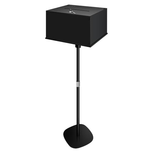 Metal Suggestion Box with Stand Floor Standing Donation Box with Lock and Key Heavy-Duty Collection Case for Charity Home Office Church Elections, Black