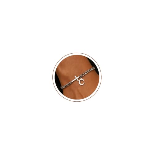 Cross Bracelets for Men Initial A - Z Faith Cross Bracelets Gifts - color: Silver C