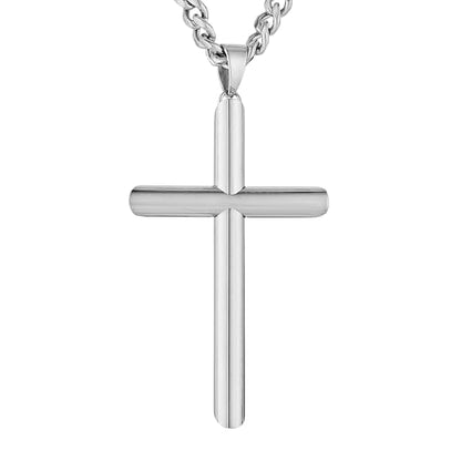 HZMAN Large Stainless Steel Christian Faith Cross Necklace for Men - color: Silver-2