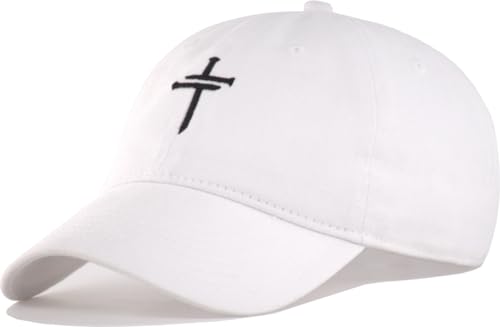Christian Jesus Cross Vintage Hat Men Women Faith Baseball Hat Ideal Gift for Birthday Christmas Father's Mother's Day - color: White