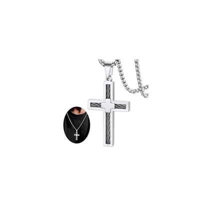FaithHeart Stainless Steel Cross Necklace for Men, Silver/Black/Gold Cross Chains for Men Religious Amulet Necklaces Christian Gifts for Dad - style: Twist Cross-Silver
