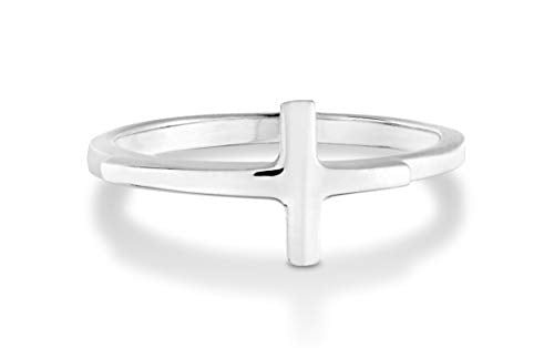 Miabella 925 Sterling Silver, 18K Gold Plated Sideways Cross Ring for Women - color: sterling silver