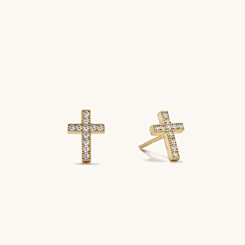925 Sterling Silver Cubic Zirconia Petite Small Cross Stud Earrings Hypoallergenic For Women - color: Gold