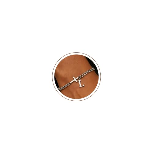 Cross Bracelets for Men Initial A - Z Faith Cross Bracelets Gifts - color: Silver L