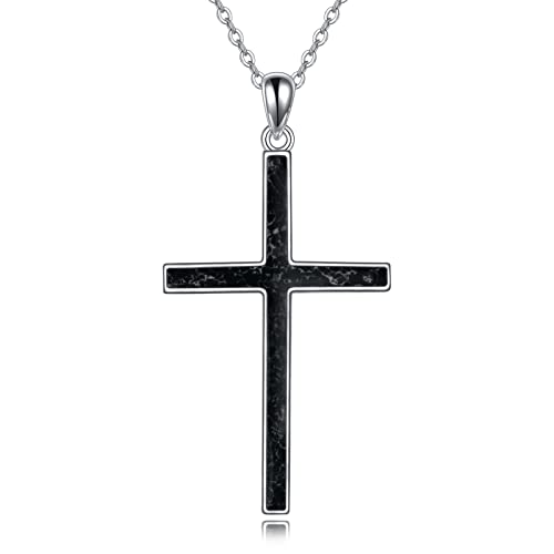 YFN Cross Necklace Sterling Silver Religious Cross Pendant Jewelry Christian Gifts for Women Men - style: C. Black Tourmaline