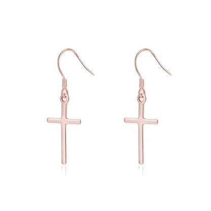 SLUYNZ 925 Sterling Silver Cross Dangle Earrings for Women Teens Cross Drop Earrings Dangle - color: C-Rose Color
