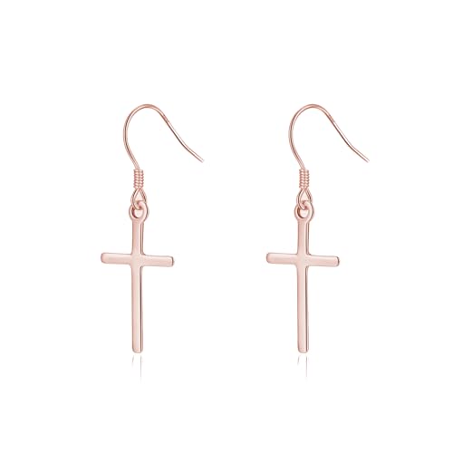 SLUYNZ 925 Sterling Silver Cross Dangle Earrings for Women Teens Cross Drop Earrings Dangle - color: C-Rose Color