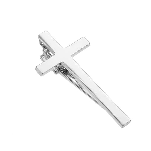 Novelty Silver Gold Black Tie Clip for Men Unique Owl Fish Shark Guitar Cross Tie Bar Neckties for Regular Wedding Business Tie Pin Clips Jewelry - style: Silver Cross