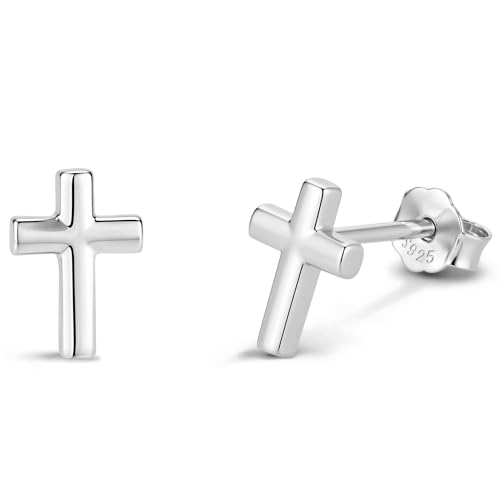 Tiny 925 Sterling Silver Cross Stud Earrings for Women Small Religious Faith Cubic Zirconia Cross Post Earrings - color: Cross/ Silver