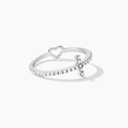 925 Sterling Silver Cubic Zirconia Heart Cross Rings for Women - color: Silver