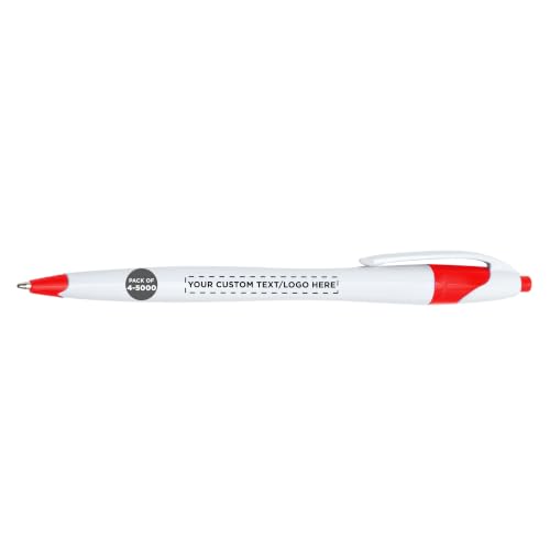 DISCOUNT PROMOS Personalized Ballpoint Pens, Bulk Packs of 4 to 5000 Pieces, Black Ink, Slim & Curvy Design, Retractable, Ideal for Office, Corporate Merchandise, Tradeshows - Red - color: - Custom - Red, size: Pack of 1 (Count options: 4–5,000)