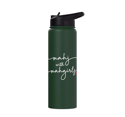 Mahjong With MahGirls Elegant Script Heart Stainless Steel Insulated Water Bottle - color: Dark Green