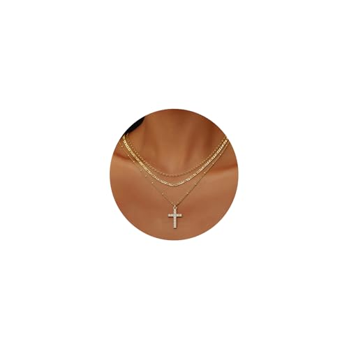 Cicy Bell Cross Pendant Necklace 18k Gold Plated Layered Necklaces - color: Style A-Yellow Gold