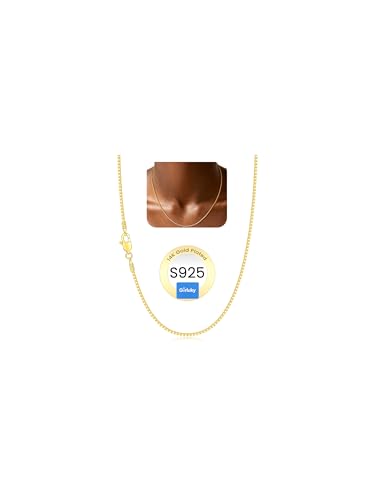 1.3MM Box Chain 925 Sterling Silver Chain Necklace for Women, 14K Gold Plated Chain for Women, Women's Chains Necklace 14 16 18 20 22 24 26 Inch - color: Gold, size: 16 Inch