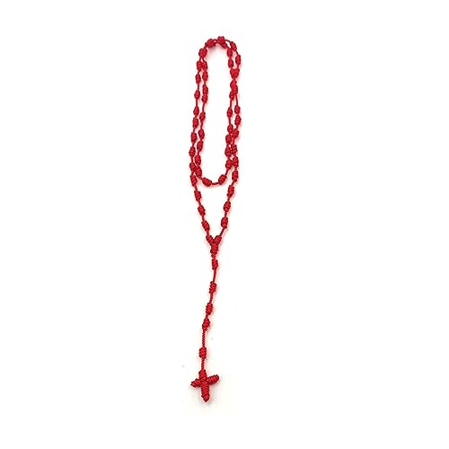 Caiyao Lightweight Catholic Knotted Rosary Cross Long String Necklace for Women Durable Braided Long Knotted Cord Rope Strand Twine Cross Spiritual Necklace Teen Girls Boys Keepsake Gift, 20 Inches - color: red