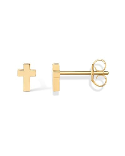 PAVOI 14K Gold Plated 925 Sterling Silver Posts Cross Earrings for Women | Small Religious Faith Cubic Zirconia Cross Studs Huggies Earrings - style: Plain Stud