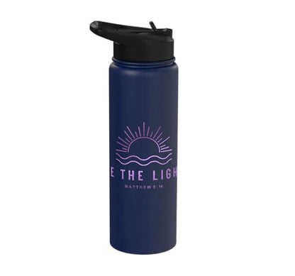 Be the Light Scripture (Matthew 5:14) For Encouragement Stainless Steel Insulated Water Bottle - color: Navy Blue