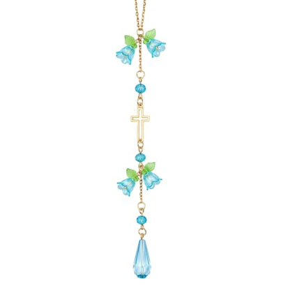 Cross Car Rearview Mirror Charm Blue Lily of Valley Crystal - color: Blue - Flower