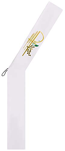 IvyRobes Deacon Clergy Stole With Grapes Wheat Embroidered 110" Long-4 Colors Available - color: White