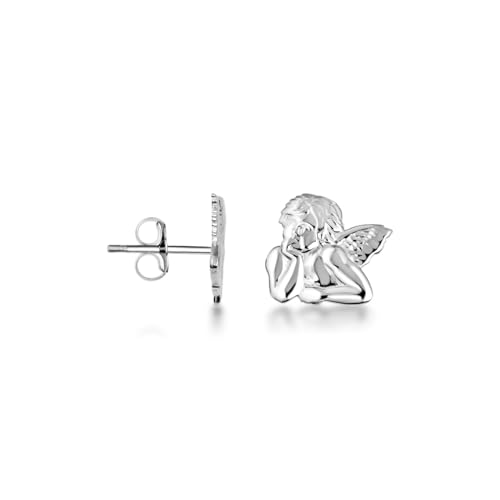 .925 Sterling Silver Cherub Angel Wings Stud Earrings