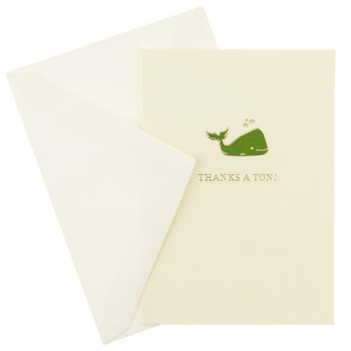 Graphique Whale La Petite Presse Boxed Notecards - 10 Elegant Embossed Green Whale Thanks a Ton! Thank You Cards with Matching Envelopes, 3.25" x 4.75" - color: Whale
