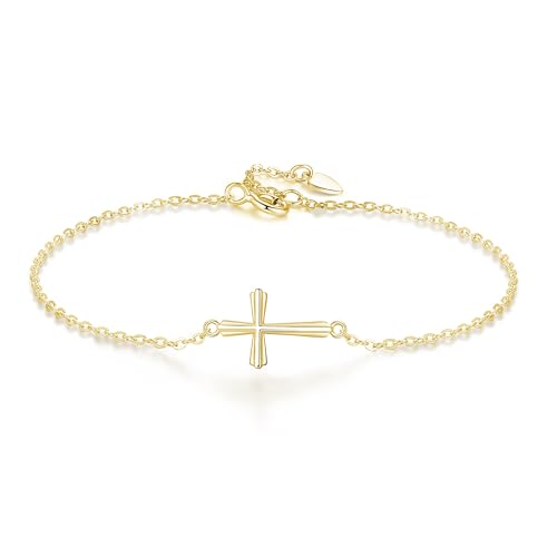 GAVU 925 Sterling Silver Small Cross Charm Bracelet for Women - color: 14K Gold Plated