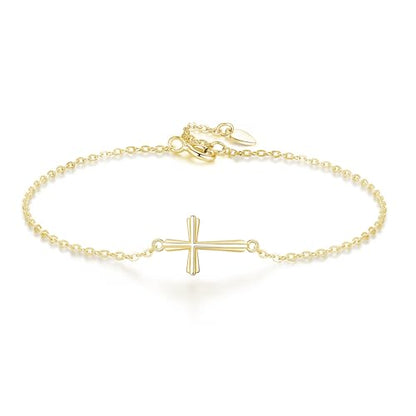 GAVU 925 Sterling Silver Small Cross Charm Bracelet for Women - color: 14K Gold Plated