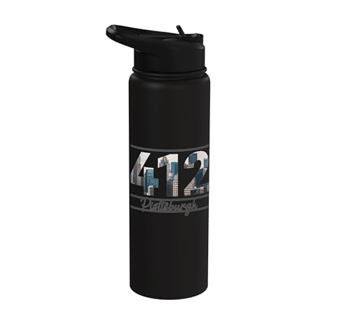 412 Skyline Number City Pride Script Stainless Steel Insulated Water Bottle - color: Black