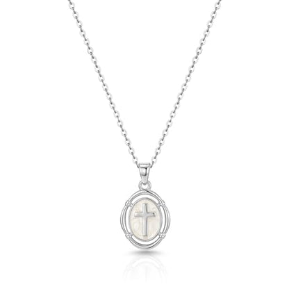 Bheop Cross Necklace for Women, 14K Gold Silver Enamel Pendant Necklace - color: Silver