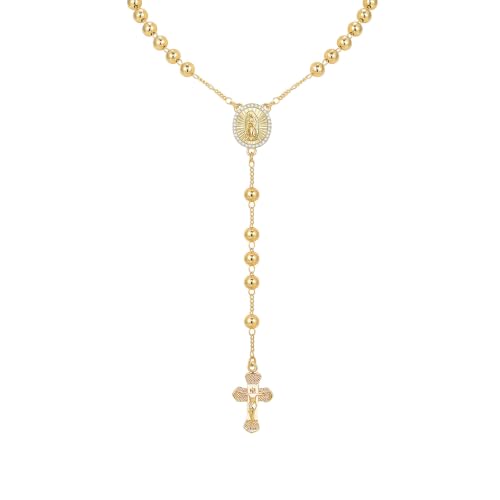 Women's Gold Rosary Beads Necklace,14K Gold Plated Virgin Mary Y Necklaces - color: Gold