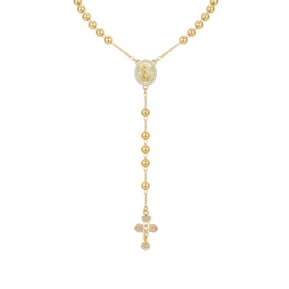 Women's Gold Rosary Beads Necklace,14K Gold Plated Virgin Mary Y Necklaces - color: Gold