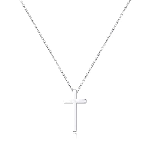 M MOOHAM Cross Necklace for Women Girls, Dainty 14K Gold Plated Cross Pendant Necklace Sideways Cross Choker Layered Necklaces for Women Girls - color: Cross Silver 0.51"×0.91"
