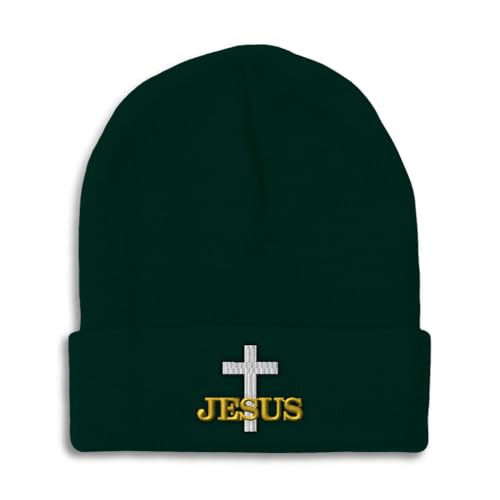 Custom Beanies for Men Christian Cross Jesus Faith Jesus Christ Skull Cap Winter Hats for Women One Size - color: Forest Green Design Only