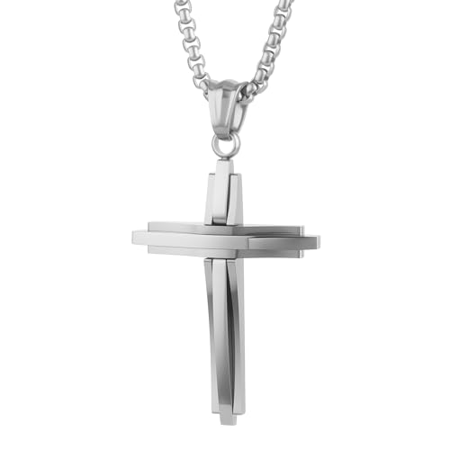 Car Rear View Mirror Polished Cross Pendant Crucifix Necklace - color: Silver