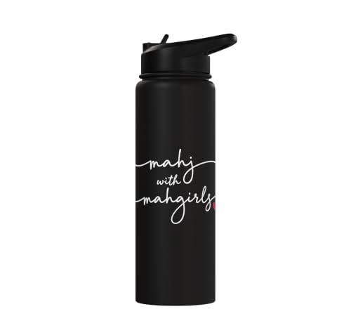 Mahjong With MahGirls Elegant Script Heart Stainless Steel Insulated Water Bottle - color: Black