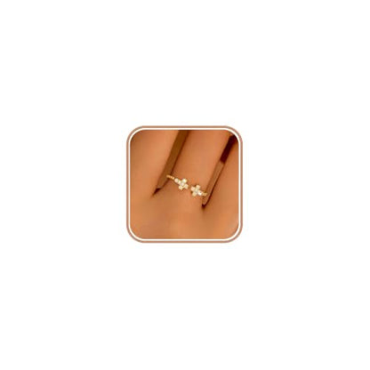 925 Sterling Silver Dainty Gold Cross Stackable Ring for Women Mom Daughter - color: Gold