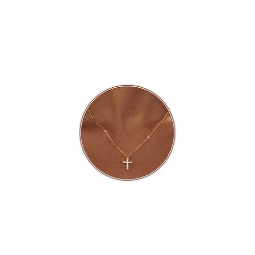 Zeffy Cross Necklace for Women,18K Gold/Silver Plated Tiny Cubic Zirconia Cross Pendant Necklace for Women Simple Layered Cross Necklaces for Women - color: Gold CZ Cross