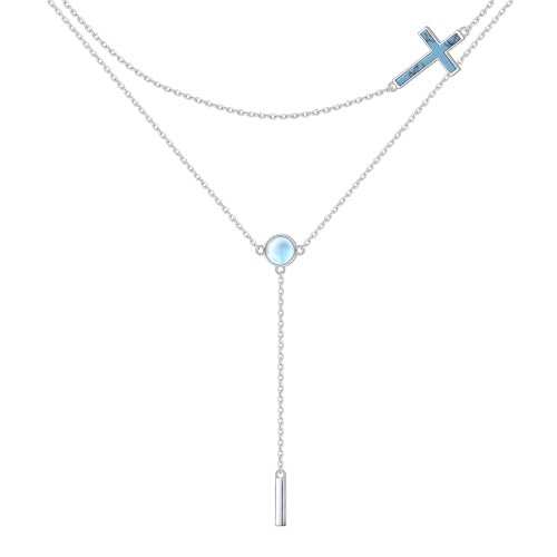 DAOCHONG S925 Sterling Silver Sideways Cross Choker Necklace 14+4 Inch - color: Silver-Created Turquoise Layer 1