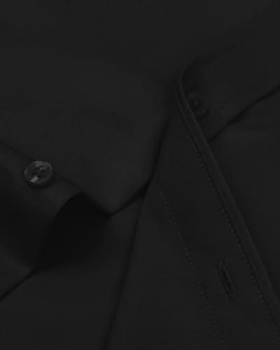Alimens & Gentle Men's Dress Shirts Long Sleeve Wrinkle-Free Stretch Shirts Solid Formal Button Down Shirt with Pocket - color: Black, size: Large