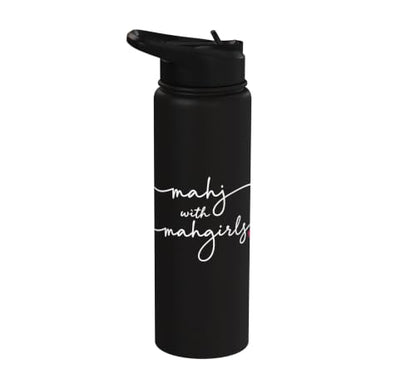 Mahjong With MahGirls Elegant Script Heart Stainless Steel Insulated Water Bottle - color: Black