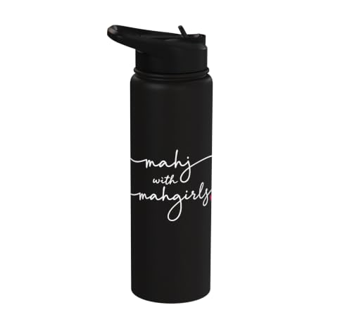 Mahjong With MahGirls Elegant Script Heart Stainless Steel Insulated Water Bottle - color: Black
