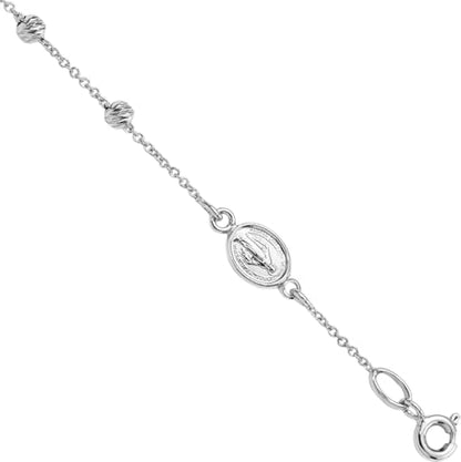IceCarats 14K White Gold 1mm Cable Chain Virgin Mary Cross Charm Bracelet