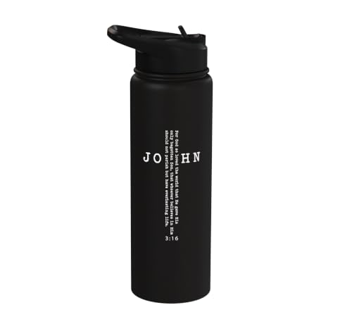 John 3:16 Bible Verse Christian Cross Front, Back Print Stainless Steel Insulated Water Bottle - color: Black