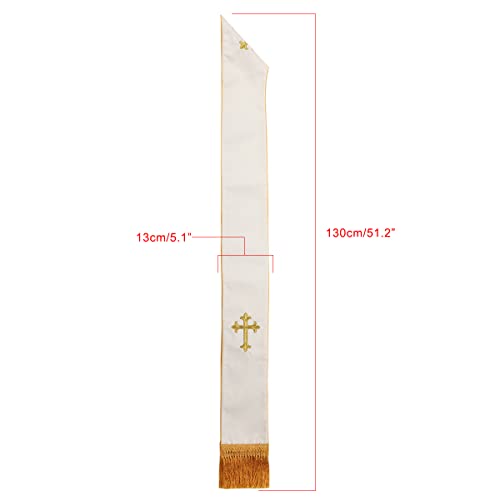 BLESSUME 1PC Clergy Mass Stole Cross Embroidered Wedding Stole - color: White/Gold 2