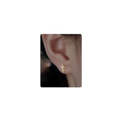 14K Gold Plated Small Cross Stud, Hypoallergenic Pave CZ Tiny Earrings for women