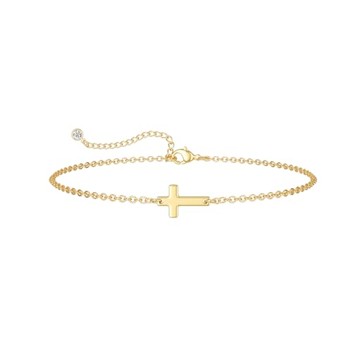 Moodear Cross Bracelet for Women, Dainty Sterling Silver/Gold Plated Gift - color: Gold Cross Bracelet