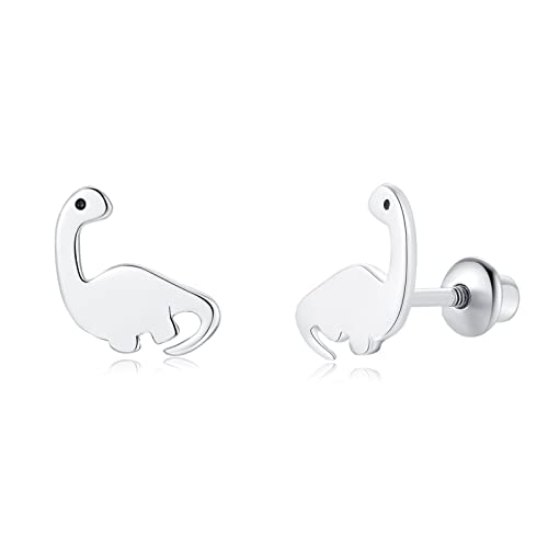 Butterfly Ladybug Unicorn Sloth Flamingo Dog Cat Turtle Angel Koala Daisy Panda Stud Earrings for Girls Women - Sterling Silver Hypoallergenic Animal Earrings with Secure Screw Backs - color: Dinosaur